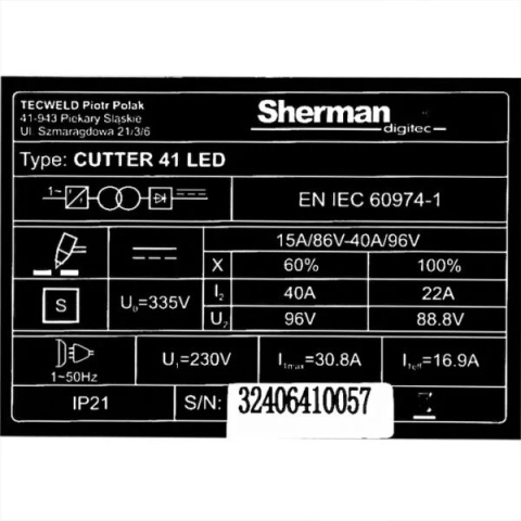 Sherman Przecinarka plazmowa CUTTER 41 LED Sherman Przecinarka plazmowa CUTTER 41 LED